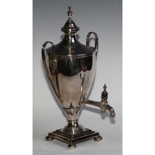 810 - A George III Old Sheffield Plate Neo-Classical pedestal tea urn or samovar, lofty cover with pierced... 