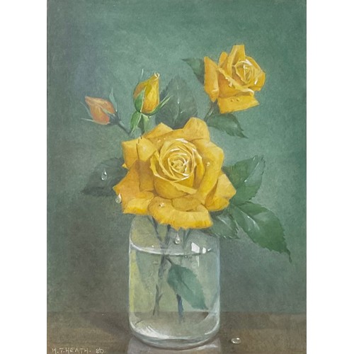 685 - M T Heath (20th century)
Still Life, Yellow Roses in a Glass Jar
signed, watercolour heightened in w... 