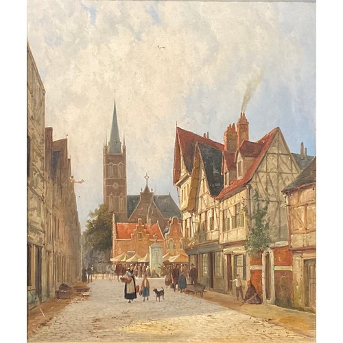 719 - Pieter Cornelis Dommersen  (1834 - 1908)
A pair, Busy Town Scenes
signed, oil on canvas, 60cm, x 50c... 