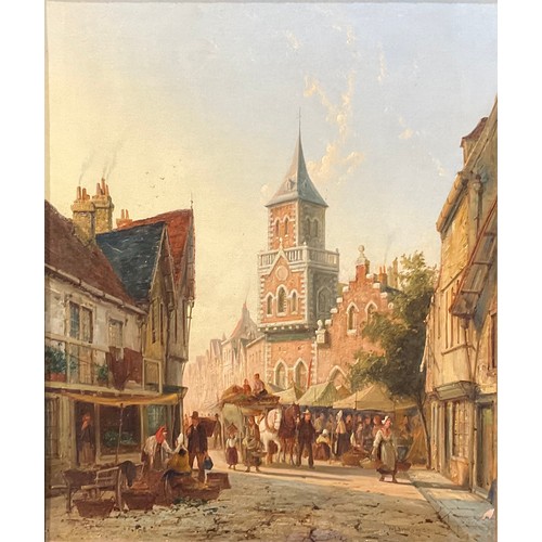 719 - Pieter Cornelis Dommersen  (1834 - 1908)
A pair, Busy Town Scenes
signed, oil on canvas, 60cm, x 50c... 