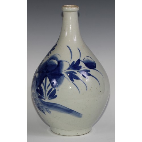 440 - A Korean ovoid vase, painted in tones of underglaze blue with flowers, 40cm high, 19th century