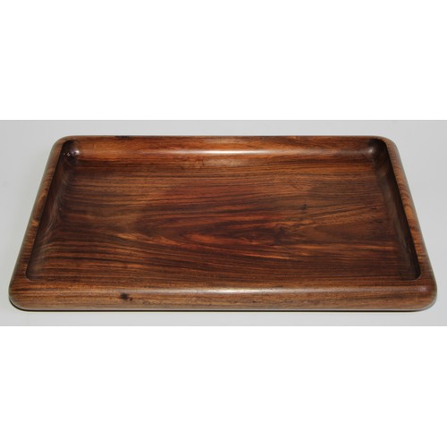 379 - A Chinese huanghuali rectangular tray, dished border, 35.5cm wide