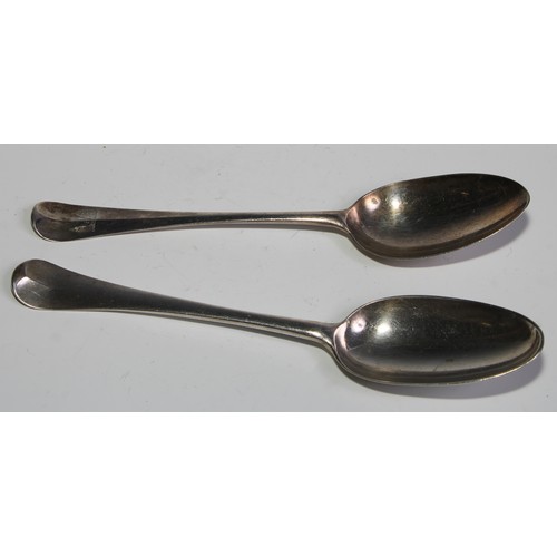 786 - A George II silver Hanoverian pattern tablespoon, shell heel, 20.5cm long, London 1745; another, cre... 