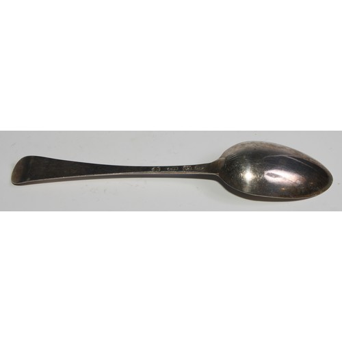 786 - A George II silver Hanoverian pattern tablespoon, shell heel, 20.5cm long, London 1745; another, cre... 