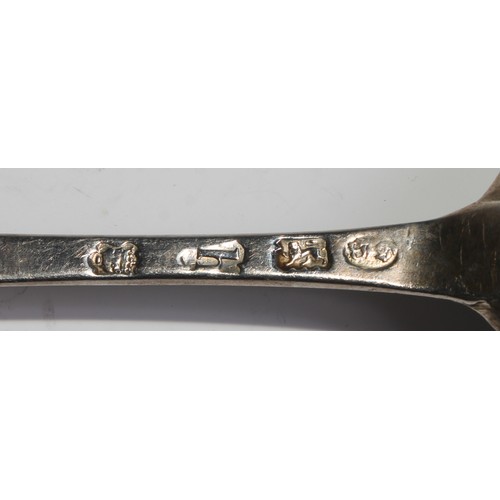 786 - A George II silver Hanoverian pattern tablespoon, shell heel, 20.5cm long, London 1745; another, cre... 