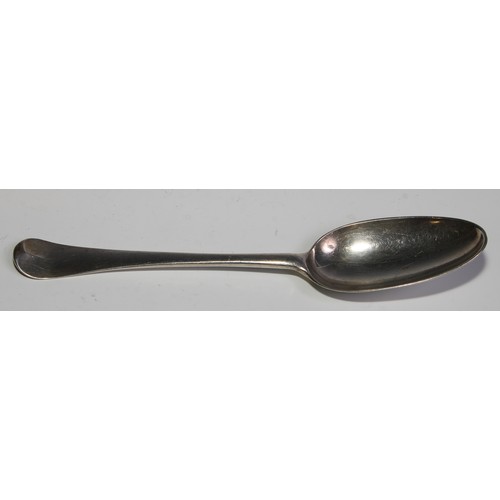 786 - A George II silver Hanoverian pattern tablespoon, shell heel, 20.5cm long, London 1745; another, cre... 