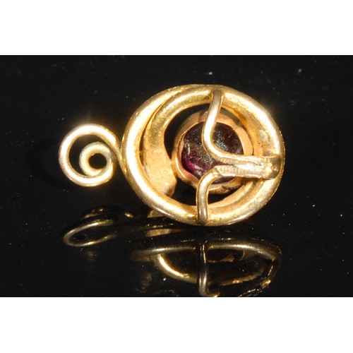 1392 - A gold coloured metal pendant, as a snake, set with facetted stone, 2cm over loop, 5g gross