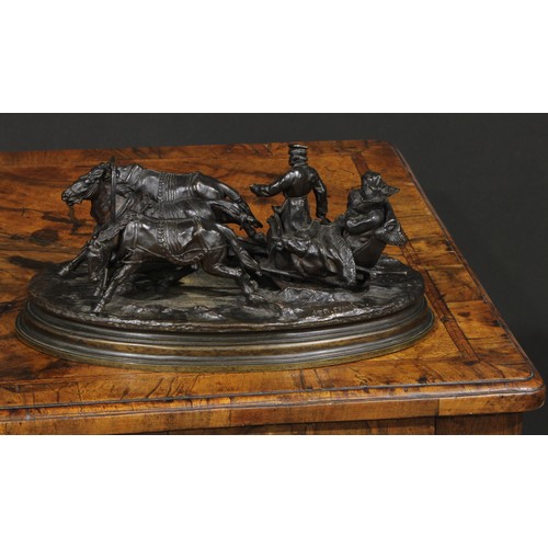 2747 - Vasily Grachev (Russian 1831 - 1905), a brown patinated bronze, Winter Troika, signed in the maquett... 