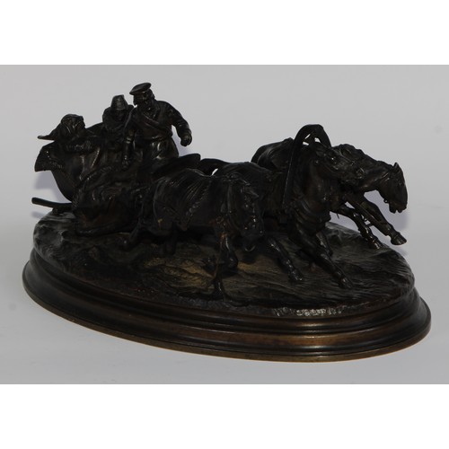 2747 - Vasily Grachev (Russian 1831 - 1905), a brown patinated bronze, Winter Troika, signed in the maquett... 