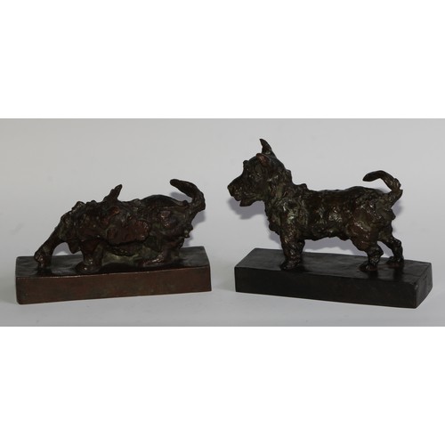 2706 - Edith Barretto Parsons (1878-1956), American, a pair of bronze models or bookends, as terriers, each... 