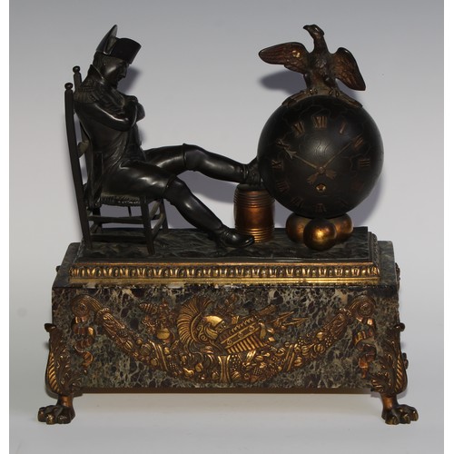 2407 - The Cult of Napoleon Bonaparte - a 19th century dark patinated and parcel-gilt bronze figural mantel... 