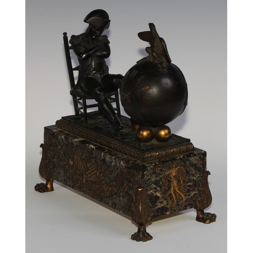 2407 - The Cult of Napoleon Bonaparte - a 19th century dark patinated and parcel-gilt bronze figural mantel... 