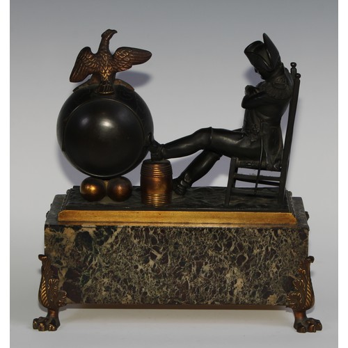 2407 - The Cult of Napoleon Bonaparte - a 19th century dark patinated and parcel-gilt bronze figural mantel... 