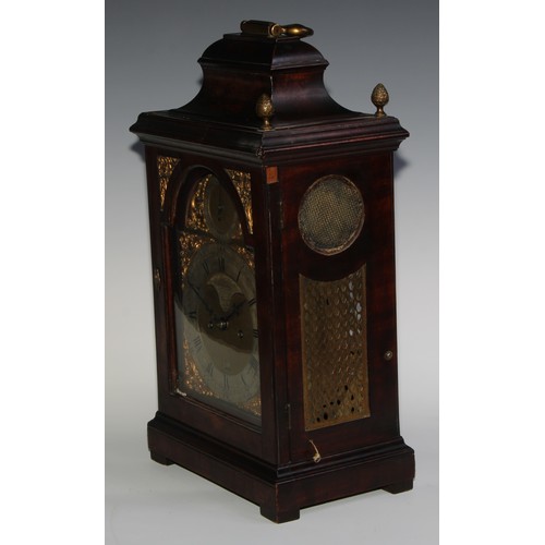 1758 - A George III mahogany repeating bracket clock, 17.5cm arched brass dial inscribed John Ward, London,... 