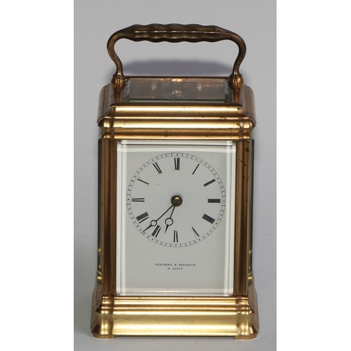 2409 - A 19th century French gilt brass petit sonnerie carriage clock, by Vieyres & Repingon, Paris, 6cm re... 