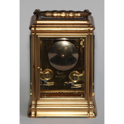 2409 - A 19th century French gilt brass petit sonnerie carriage clock, by Vieyres & Repingon, Paris, 6cm re... 