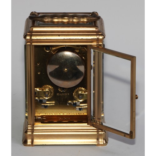 2409 - A 19th century French gilt brass petit sonnerie carriage clock, by Vieyres & Repingon, Paris, 6cm re... 