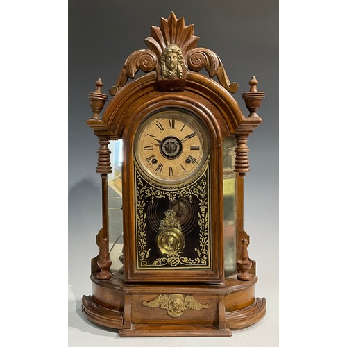 2410 - An early 20th century American gingerbread form mantel clock, by the Ansonia Clock Co., New York, Un... 