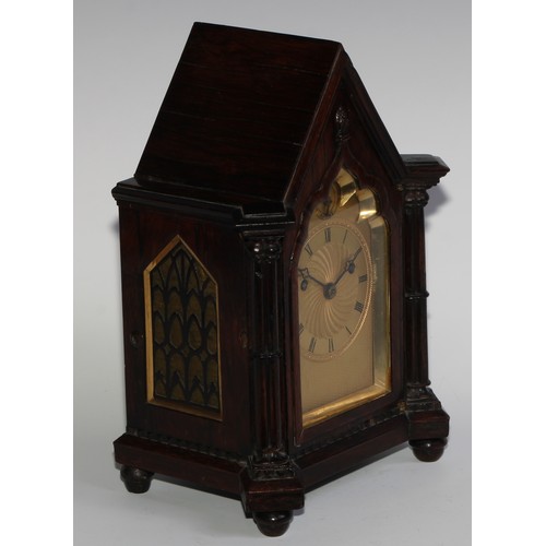 1760 - A George/William IV Gothic Revival rosewood bracket clock, of small almost carriage proportions, 8cm... 