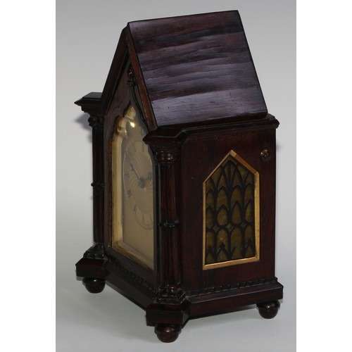 1760 - A George/William IV Gothic Revival rosewood bracket clock, of small almost carriage proportions, 8cm... 