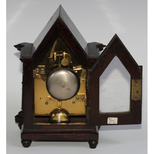 1760 - A George/William IV Gothic Revival rosewood bracket clock, of small almost carriage proportions, 8cm... 