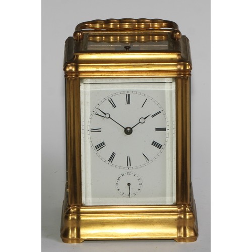 2411 - A 19th century Anglo-Indian gilt brass repeater carriage clock, 7cm rectangular enamel dial with Rom... 