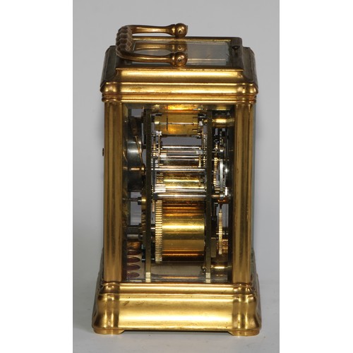 2411 - A 19th century Anglo-Indian gilt brass repeater carriage clock, 7cm rectangular enamel dial with Rom... 