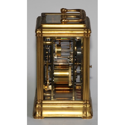 2411 - A 19th century Anglo-Indian gilt brass repeater carriage clock, 7cm rectangular enamel dial with Rom... 