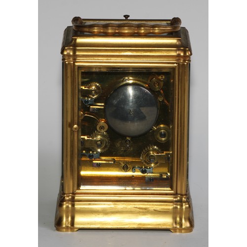 2411 - A 19th century Anglo-Indian gilt brass repeater carriage clock, 7cm rectangular enamel dial with Rom... 