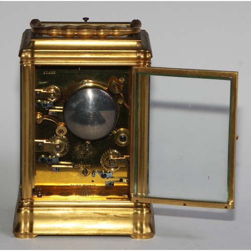 2411 - A 19th century Anglo-Indian gilt brass repeater carriage clock, 7cm rectangular enamel dial with Rom... 