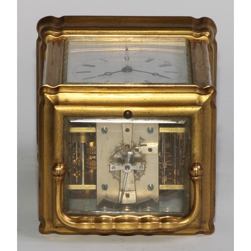 2411 - A 19th century Anglo-Indian gilt brass repeater carriage clock, 7cm rectangular enamel dial with Rom... 