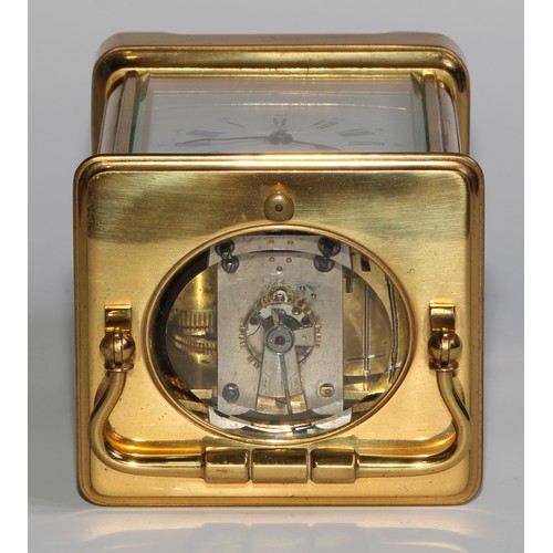 1761 - A large early 20th century lacquered brass grand sonnerie carriage clock, 6.5cm rectangular dial ins... 