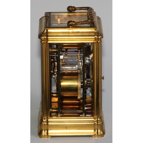 2098 - A 19th century gilt brass carriage clock, 6cm rectangular enamel dial inscribed Edward Bright, Pavil... 