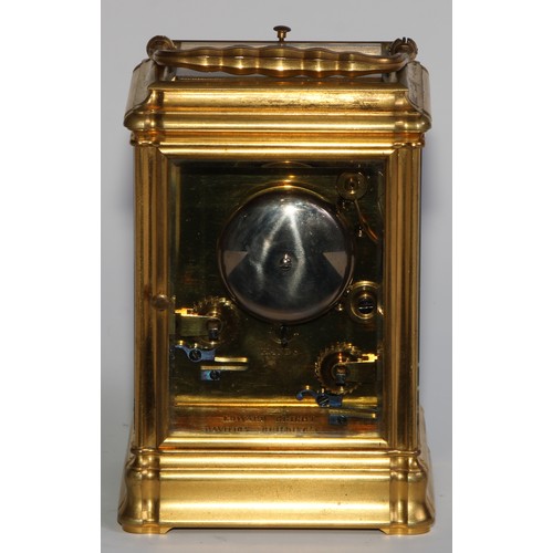 2098 - A 19th century gilt brass carriage clock, 6cm rectangular enamel dial inscribed Edward Bright, Pavil... 