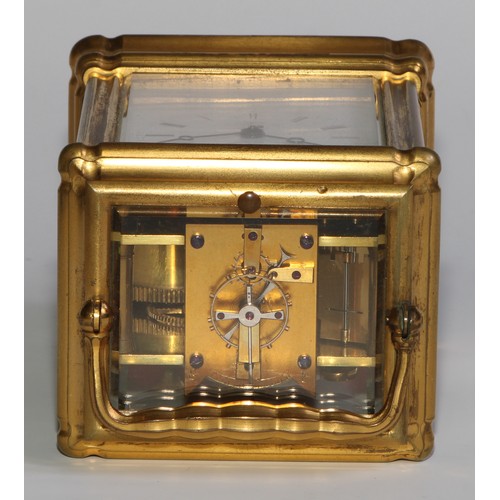 2098 - A 19th century gilt brass carriage clock, 6cm rectangular enamel dial inscribed Edward Bright, Pavil... 