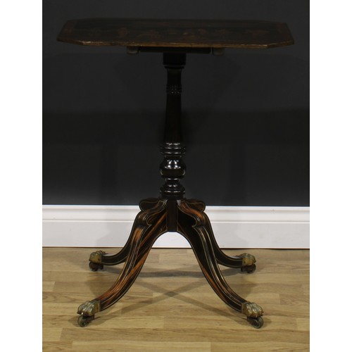 2352 - A Regency chinoiserie decorated ebonised and simulated calamander occasional table, chamfered rectan... 