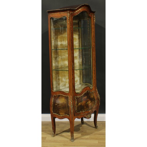 2518 - A Louis XV Revival gilt metal mounted and vernis Martin vitrine, chapeau de gendarme top above a thr... 