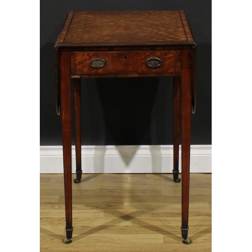 2039 - A George III tulipwood crossbanded satinwood Pembroke table, rounded rectangular top with fall leave... 