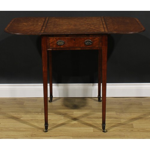 2039 - A George III tulipwood crossbanded satinwood Pembroke table, rounded rectangular top with fall leave... 