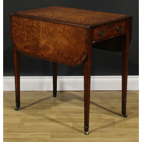 2039 - A George III tulipwood crossbanded satinwood Pembroke table, rounded rectangular top with fall leave... 