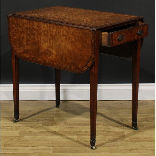 2039 - A George III tulipwood crossbanded satinwood Pembroke table, rounded rectangular top with fall leave... 