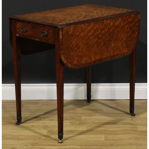 2039 - A George III tulipwood crossbanded satinwood Pembroke table, rounded rectangular top with fall leave... 