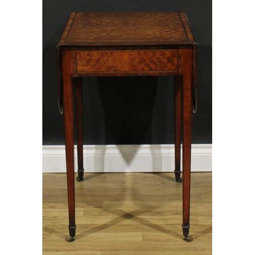 2039 - A George III tulipwood crossbanded satinwood Pembroke table, rounded rectangular top with fall leave... 