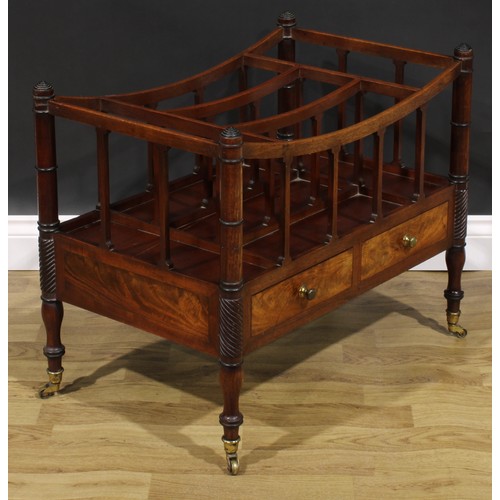 2155 - A large Post-Regency George IV mahogany five-section Canterbury, turned and parcel-rope twist corner... 