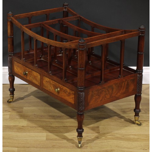 2155 - A large Post-Regency George IV mahogany five-section Canterbury, turned and parcel-rope twist corner... 