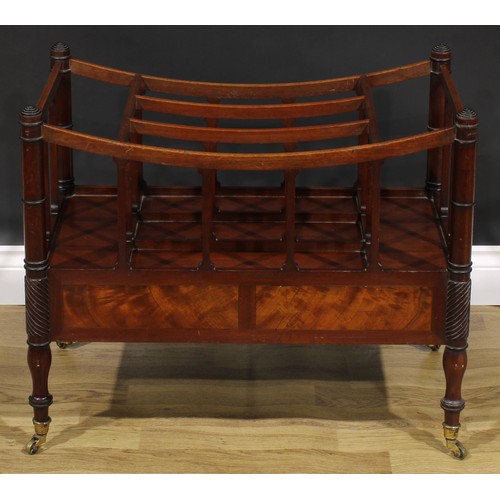 2155 - A large Post-Regency George IV mahogany five-section Canterbury, turned and parcel-rope twist corner... 