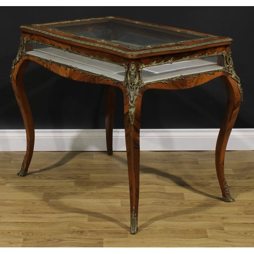 2520 - A Louis XV Revival gilt metal mounted rosewood bijouterie table, hinged top, French cabriole legs, 7... 