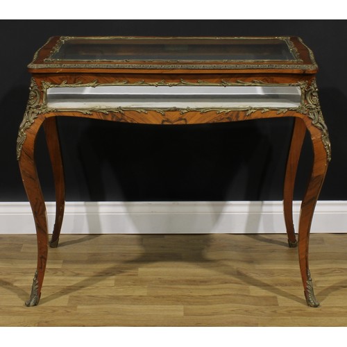 2520 - A Louis XV Revival gilt metal mounted rosewood bijouterie table, hinged top, French cabriole legs, 7... 