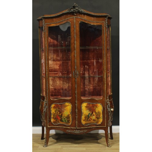 2517 - A Louis XV Revival gilt metal mounted and vernis Martin vitrine, chapeau de gendarme top above a pai... 