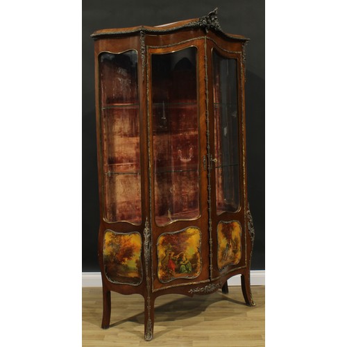 2517 - A Louis XV Revival gilt metal mounted and vernis Martin vitrine, chapeau de gendarme top above a pai... 